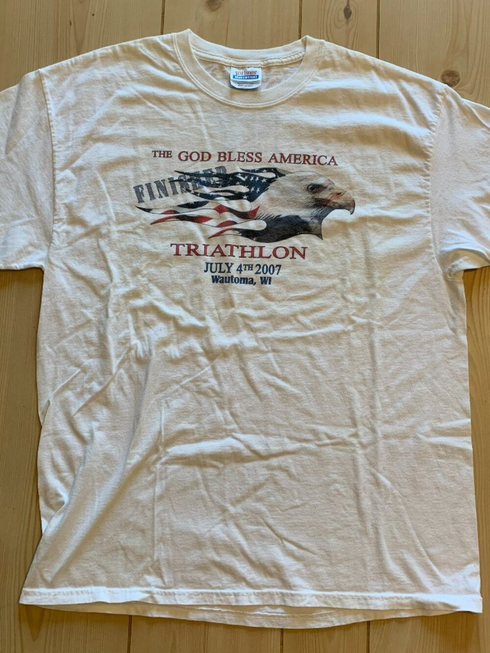 Vintage Patriotic The God Bless America Triathlon Finished Bald Eagle T-Shirt L